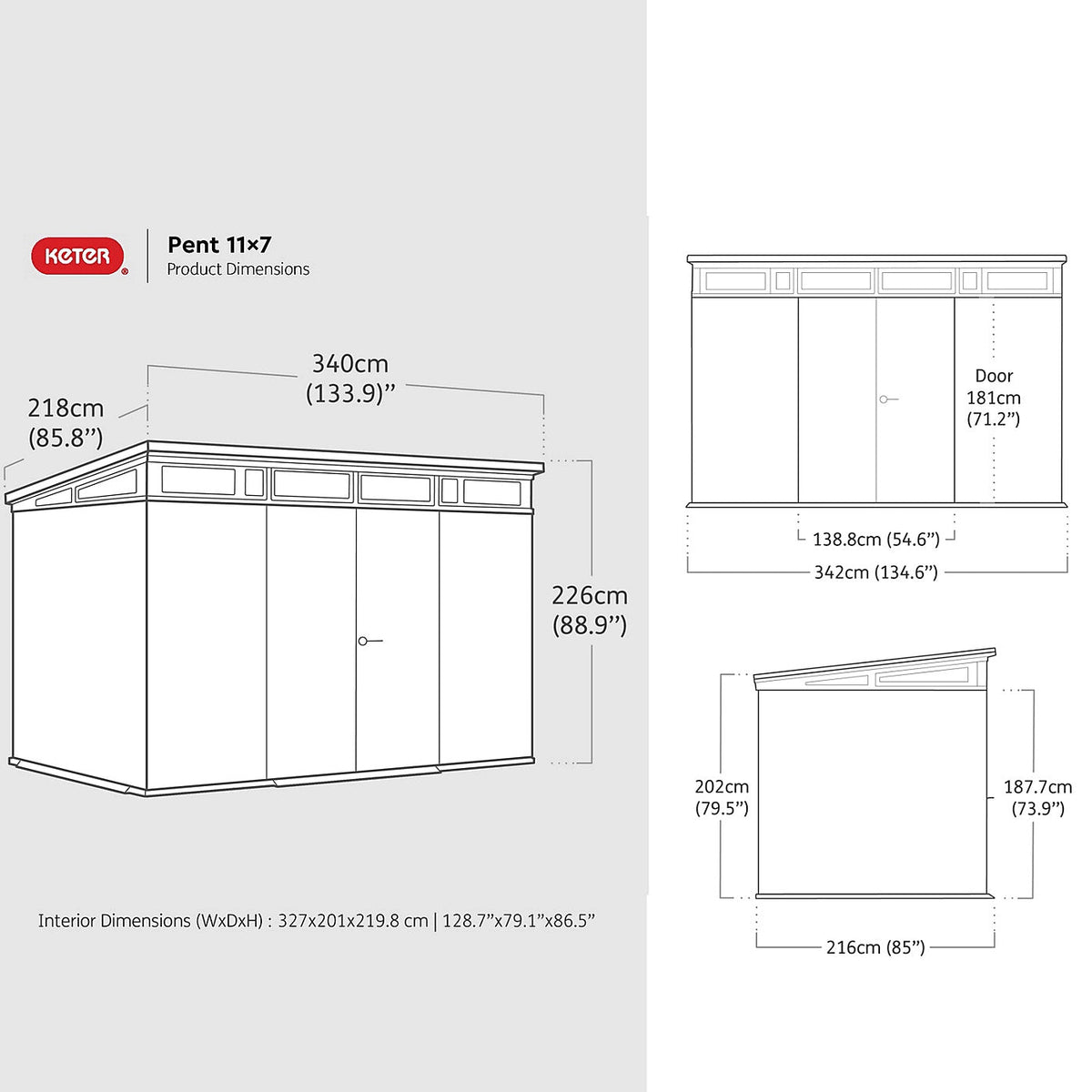 Keter Signature Pent 11x7 Shed - Stormgrey Look (3.4 x 2.2m)