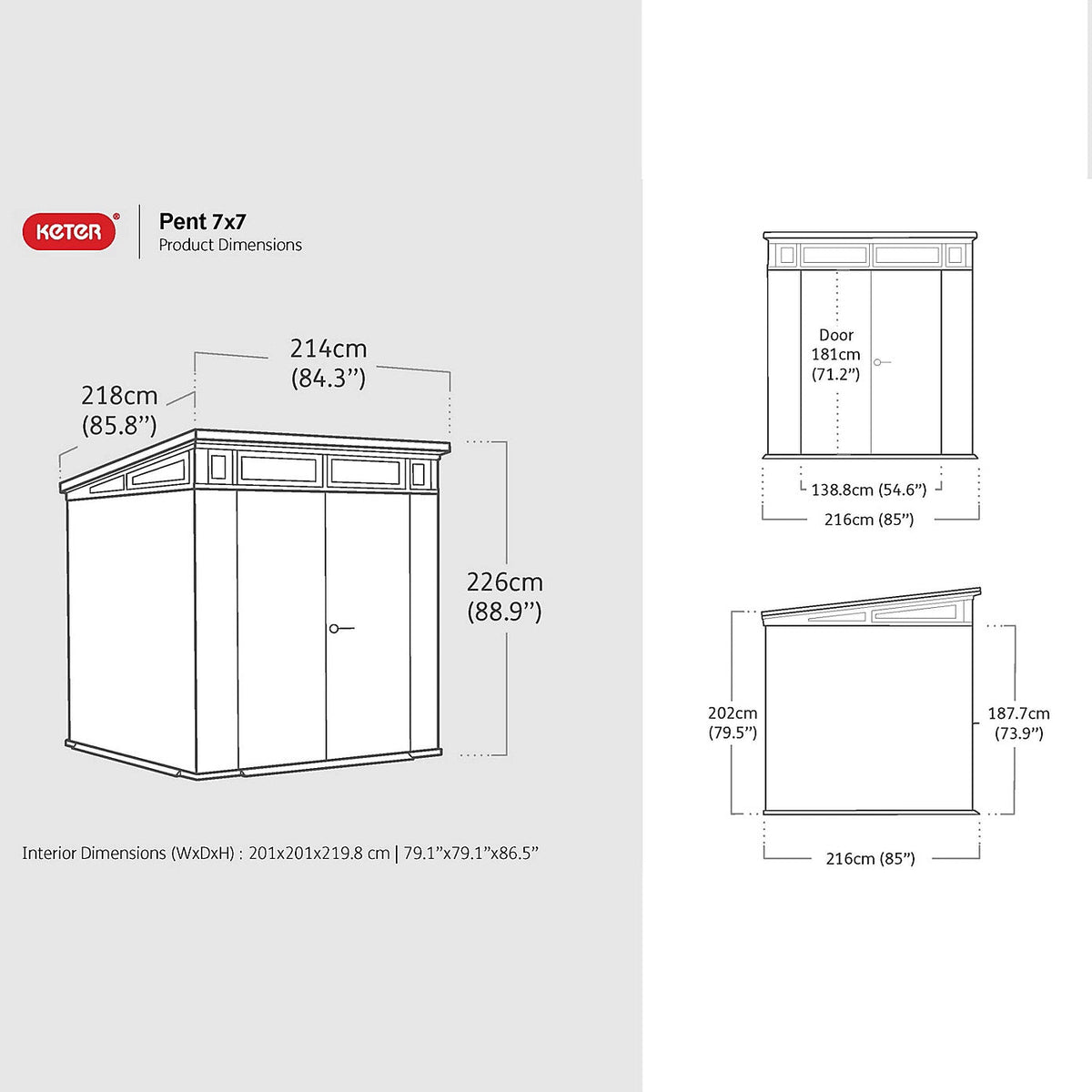 Keter Signature Pent 7x7 Shed - Walnut Look (2.2 x 2.2m)