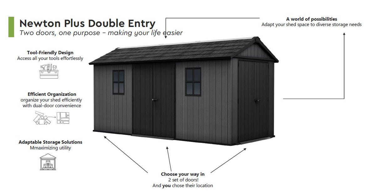 Keter Newton Plus Double Door Shed 7.5x11 (2.3 x 3.4m)